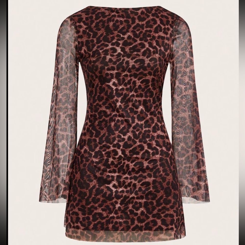 Leopard Print Sheer Sleeve Dress